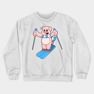 Pig as Skier with Ski Scarf & Ski poles Crewneck Sweatshirt